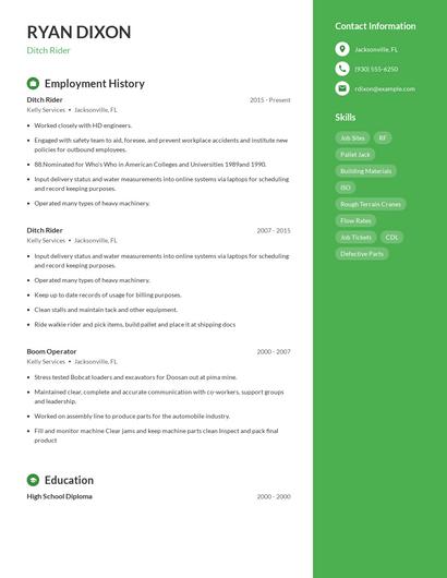 Ditch Rider Resume