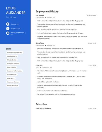 Ditch Rider Resume