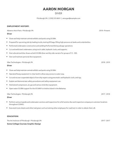 Diver Resume