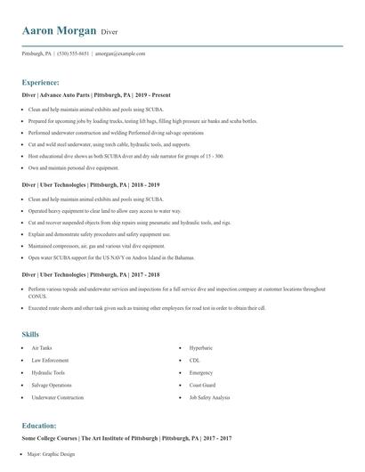 Diver Resume