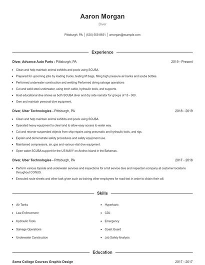 Diver Resume