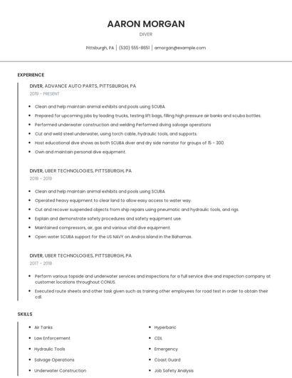 Diver Resume