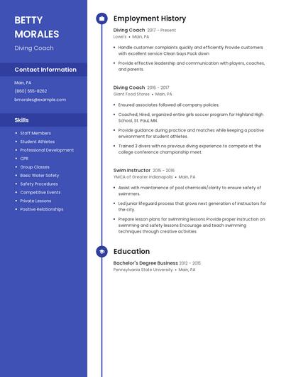 Diving Coach Resume
