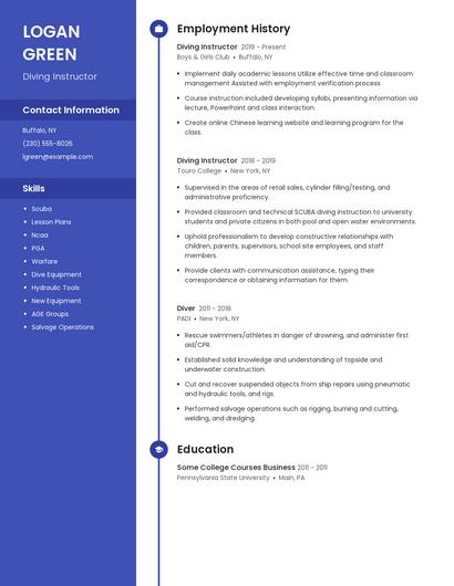 Diving Instructor Resume