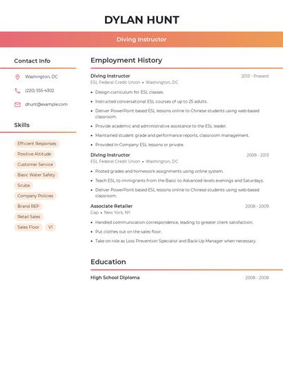 Diving Instructor Resume