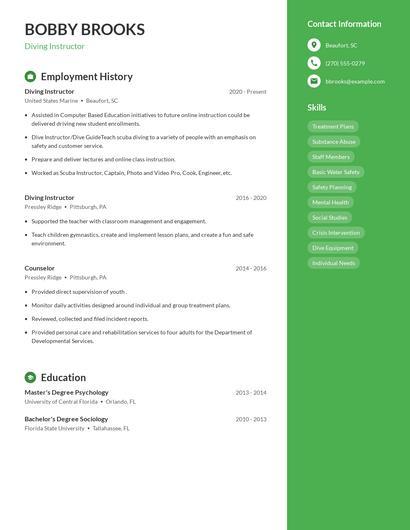 Diving Instructor Resume
