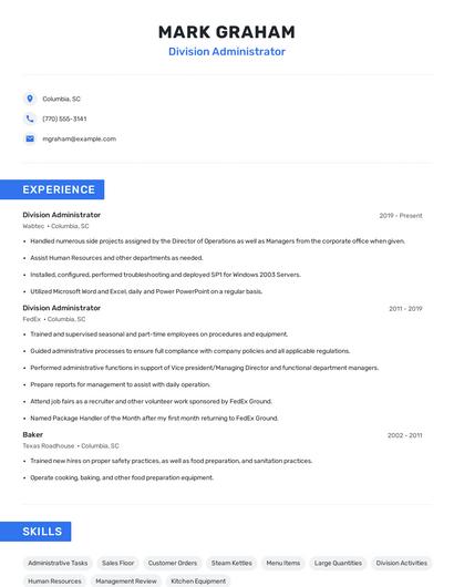 Division Administrator Resume