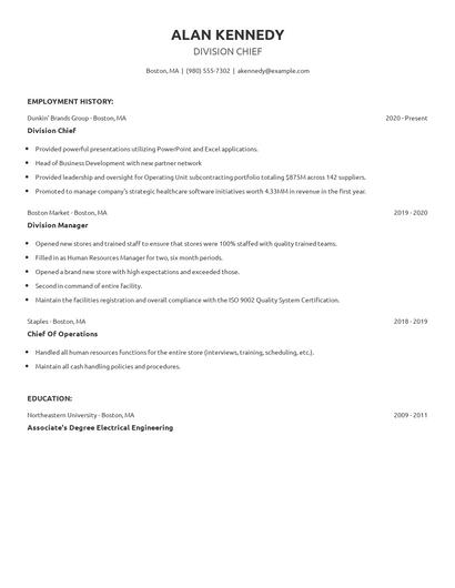 Division Chief Resume