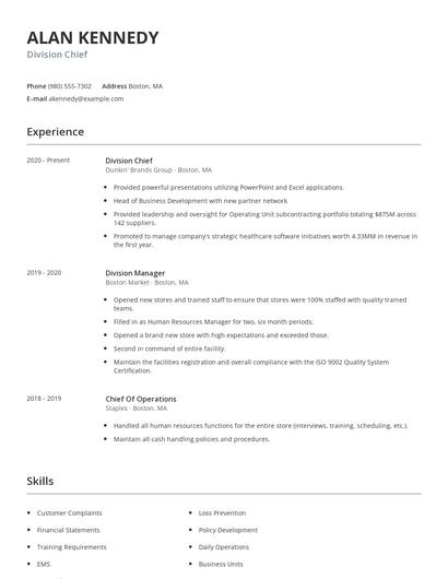 Division Chief Resume
