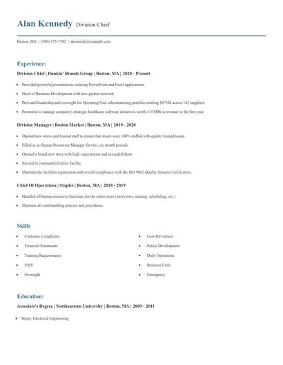 Division Chief Resume