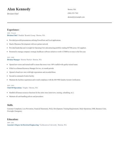 Division Chief Resume
