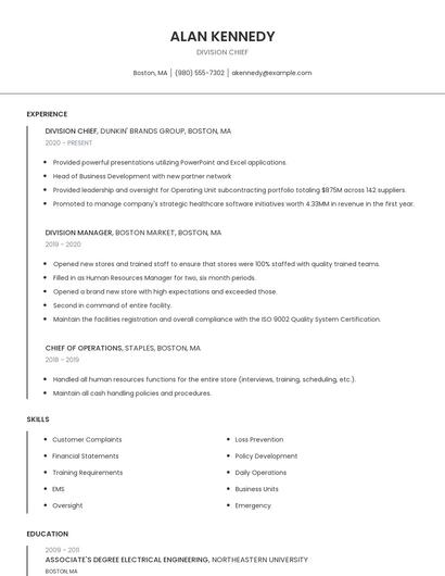 Division Chief Resume