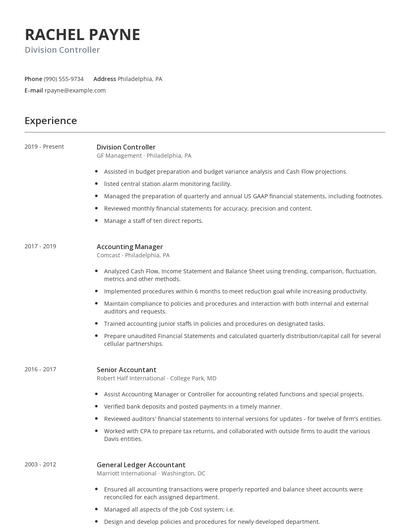 Division Controller Resume