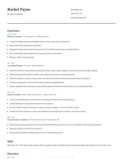 Division Controller Resume