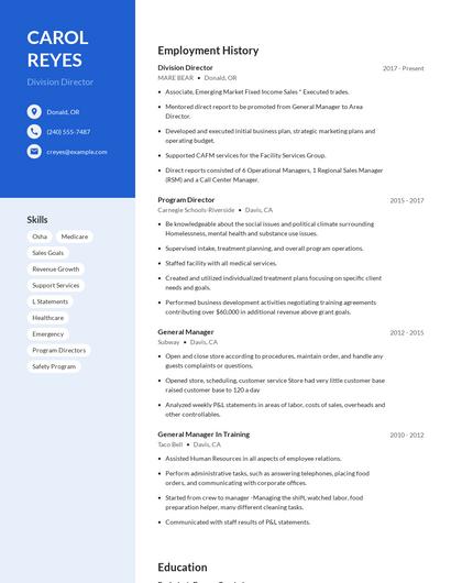 Division Director Resume