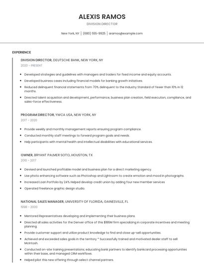 Division Director Resume