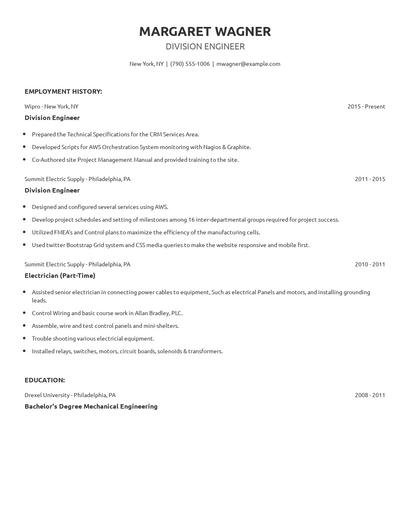 Division Engineer Resume