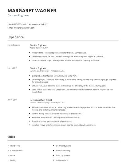 Division Engineer Resume