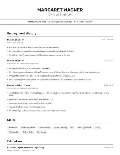 Division Engineer Resume