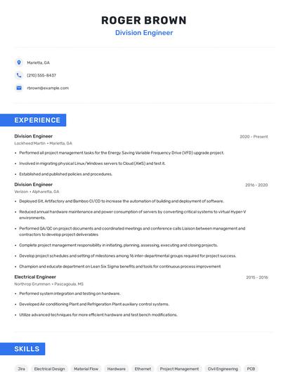 Division Engineer Resume