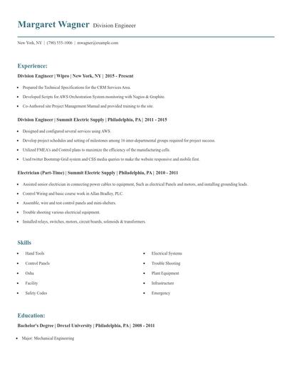 Division Engineer Resume