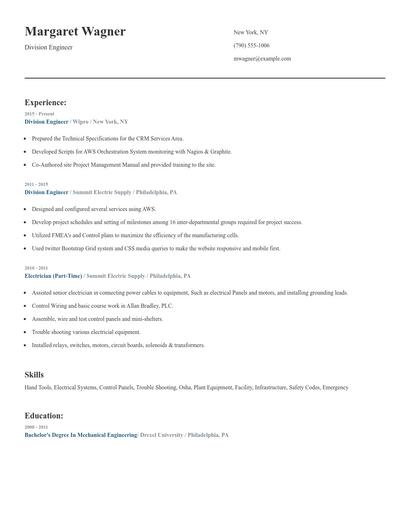 Division Engineer Resume