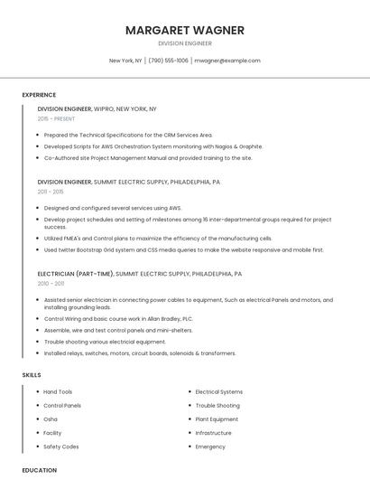 Division Engineer Resume