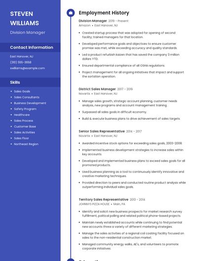 Division Manager Resume