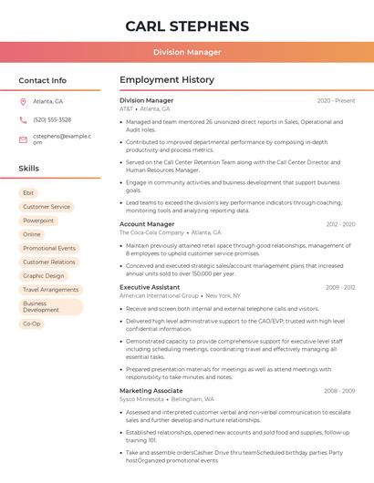 Division Manager Resume