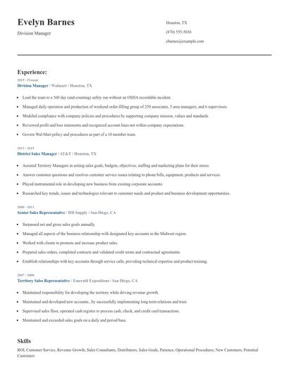 Division Manager Resume