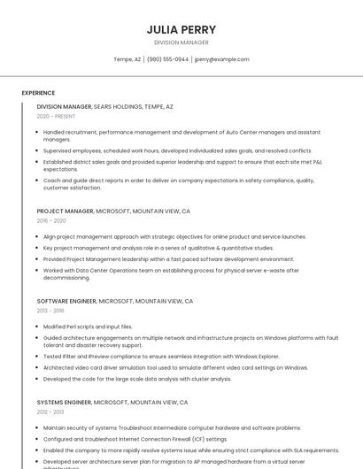 Division Manager Resume