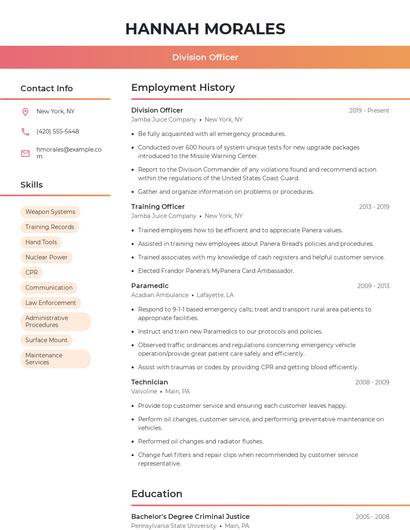 Division Officer Resume