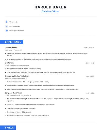 Division Officer Resume