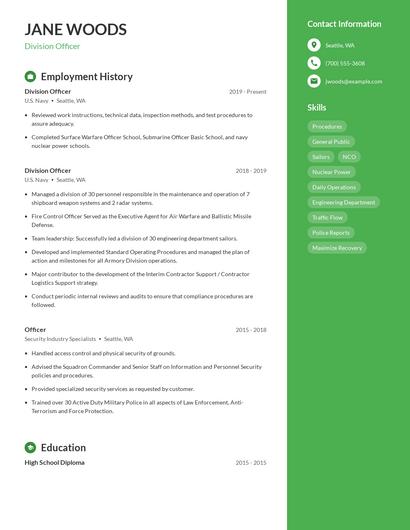 Division Officer Resume