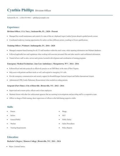 Division Officer Resume