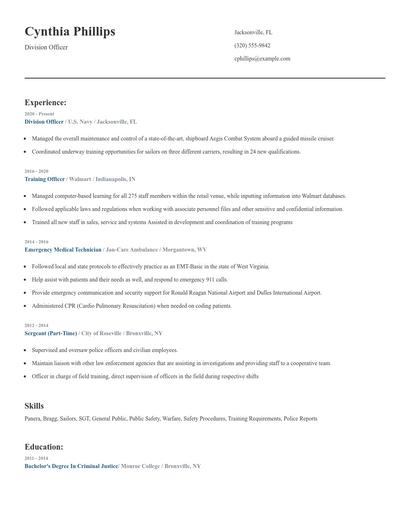Division Officer Resume