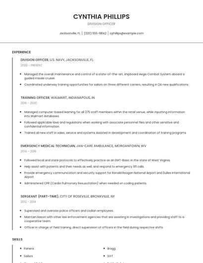 Division Officer Resume