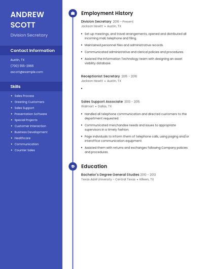 Division Secretary Resume