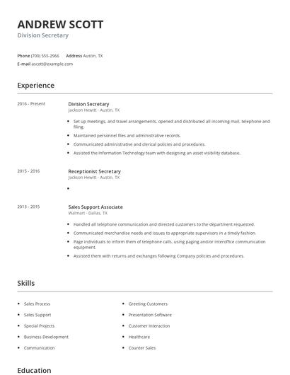 Division Secretary Resume