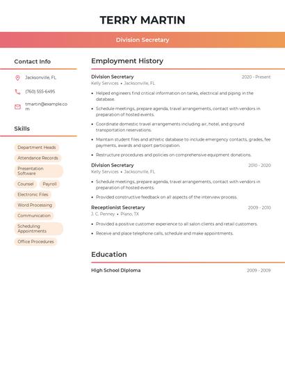 Division Secretary Resume