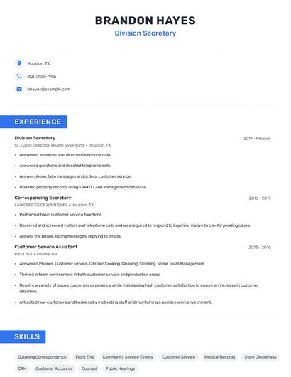 Division Secretary Resume