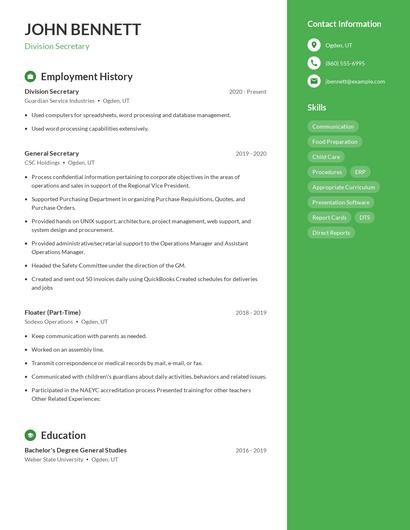 Division Secretary Resume