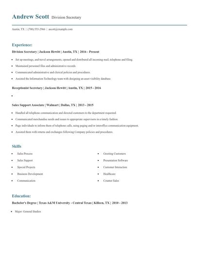 Division Secretary Resume