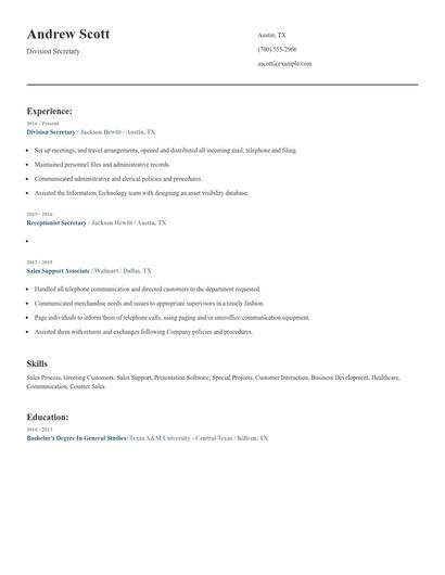 Division Secretary Resume