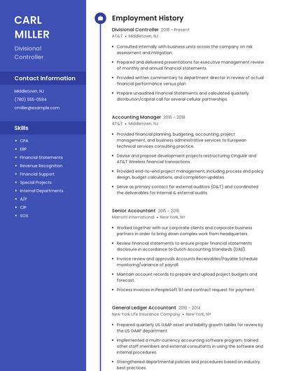 Divisional Controller Resume