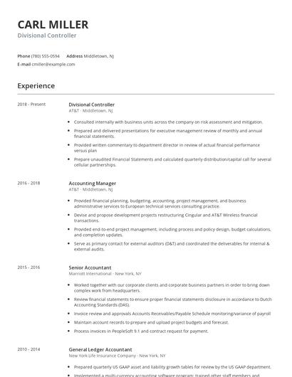 Divisional Controller Resume