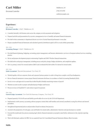 Divisional Controller Resume