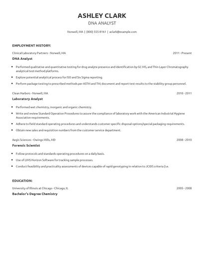DNA Analyst Resume