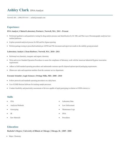 DNA Analyst Resume