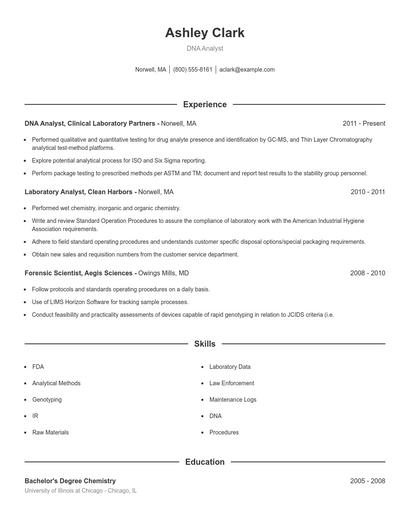 DNA Analyst Resume